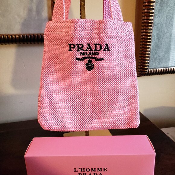 Prada Small Pink Raffia Woven Tote Bag NIB - Picture 6 of 6